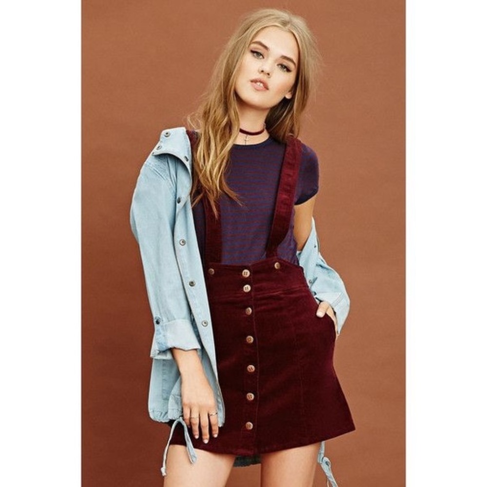 Burgundy Corduroy Overall Skirt